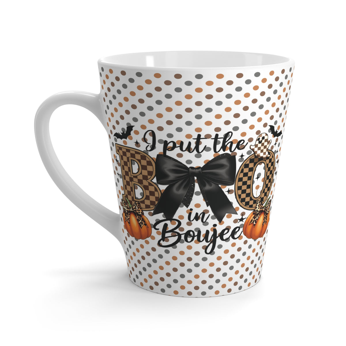 Cute Coquette Bow Bougie Pumpkin Latte Mug | Cozy Fall Decor, Halloween Gifts, Halloween Coffee Cup