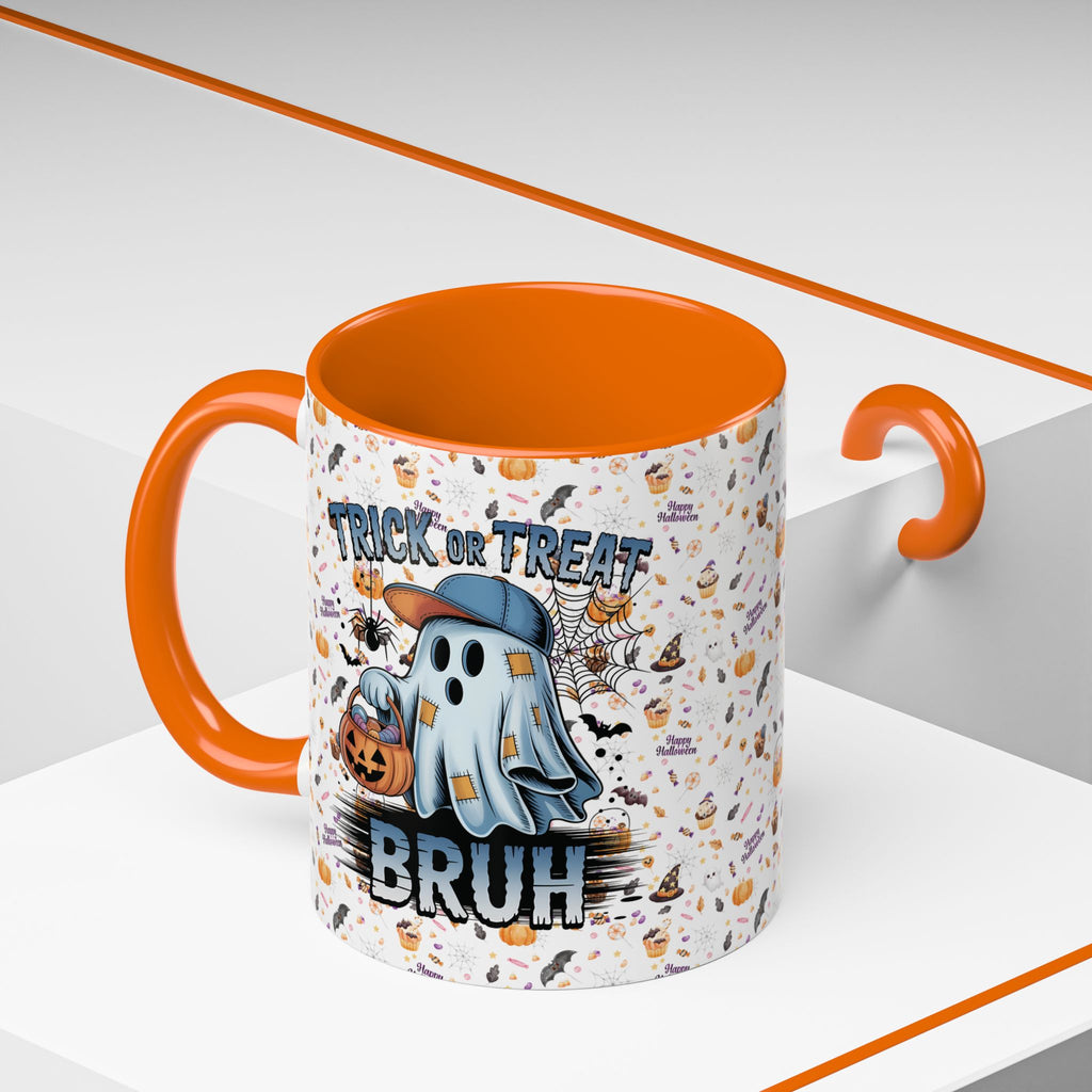 Spooky Funny Trick or Treat Bruh Coffee Mug | Halloween Accent Mug | Ghost Design | Cute Gift for Friends | Seasonal Drinkware | Party Mug