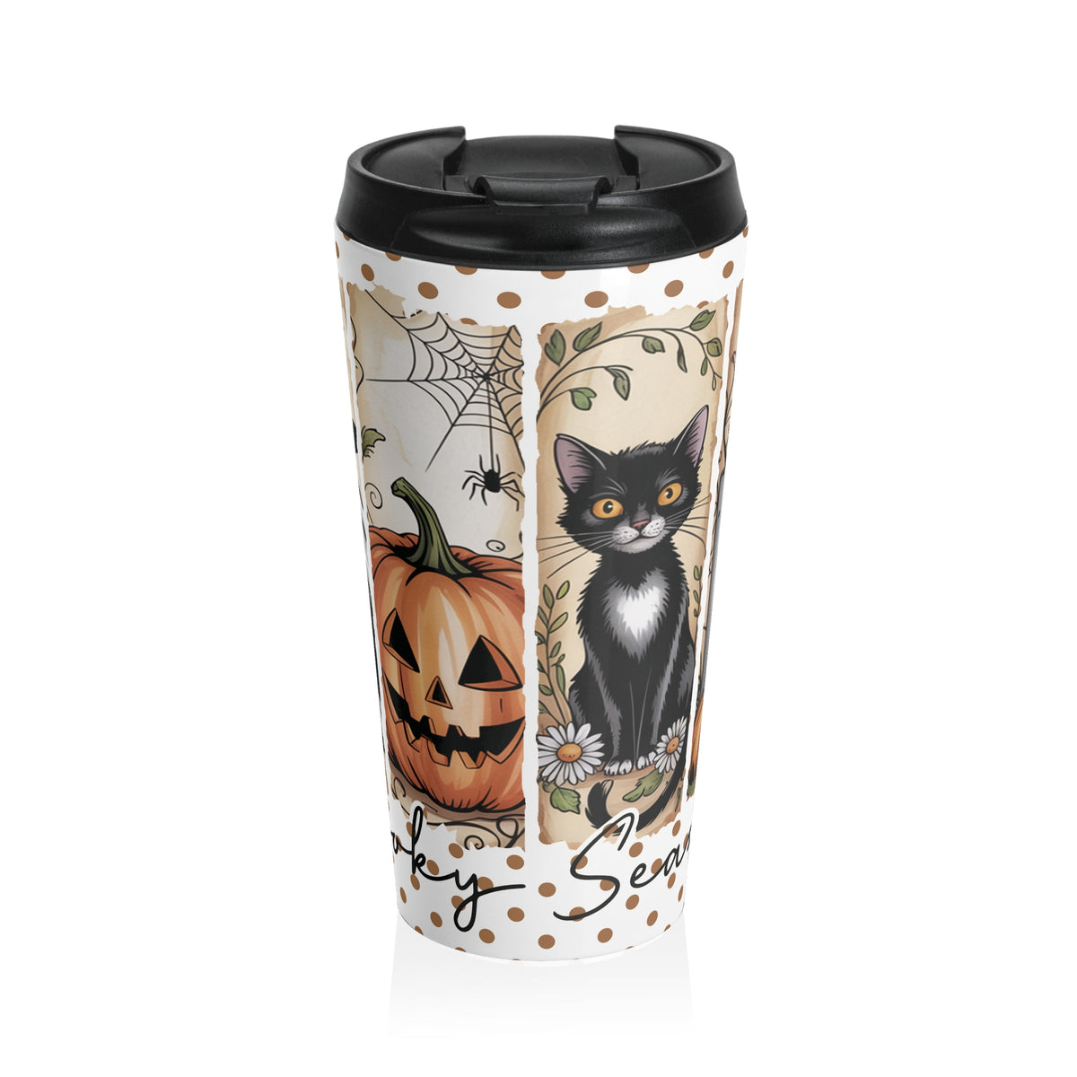 Cute Cat "Spooky Season" Travel Mug | Fall Coffee Cup, Halloween Gifts, Pumpkin Lover's Mug, Cute Cat Lover Tumbler, Seasonal Drinkware