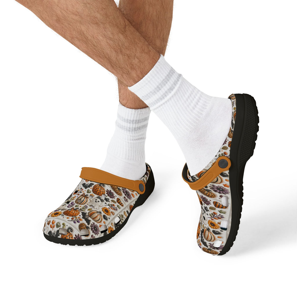 Autumn Pumpkin Pattern Clogs shoes | EVA foam slip-on clog with orange strap