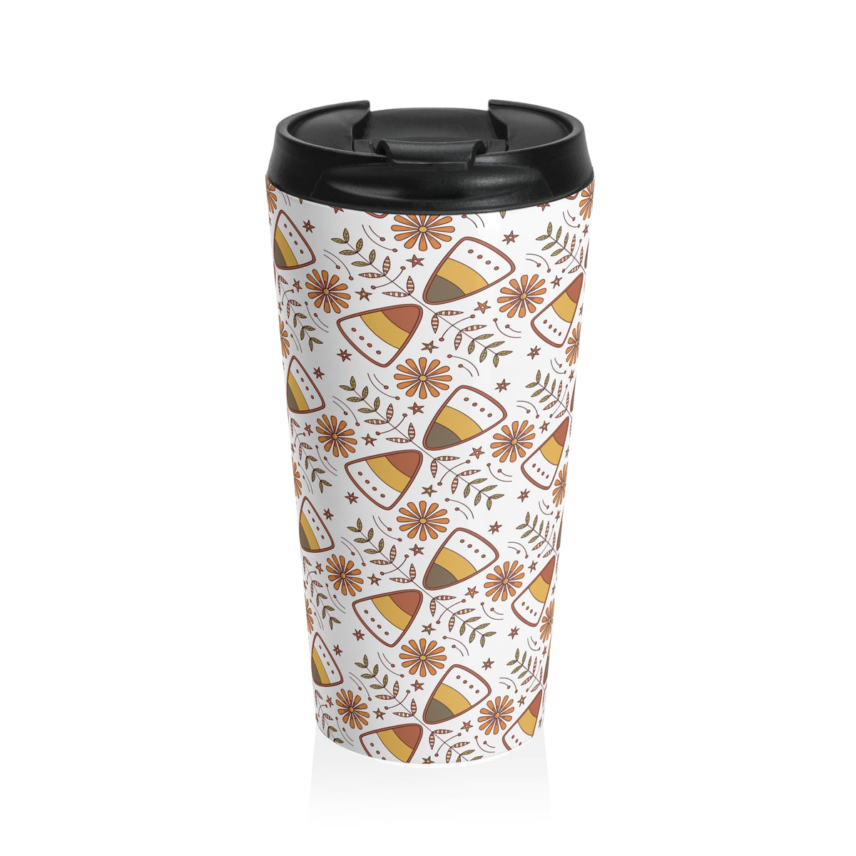 Nordic Hygge Halloween Candy Corn Stainless Steel Travel Mug, Cozy Halloween Cup, Fall Hot Drink Tumbler, Autumn Tea Mug, Spooky Coffee