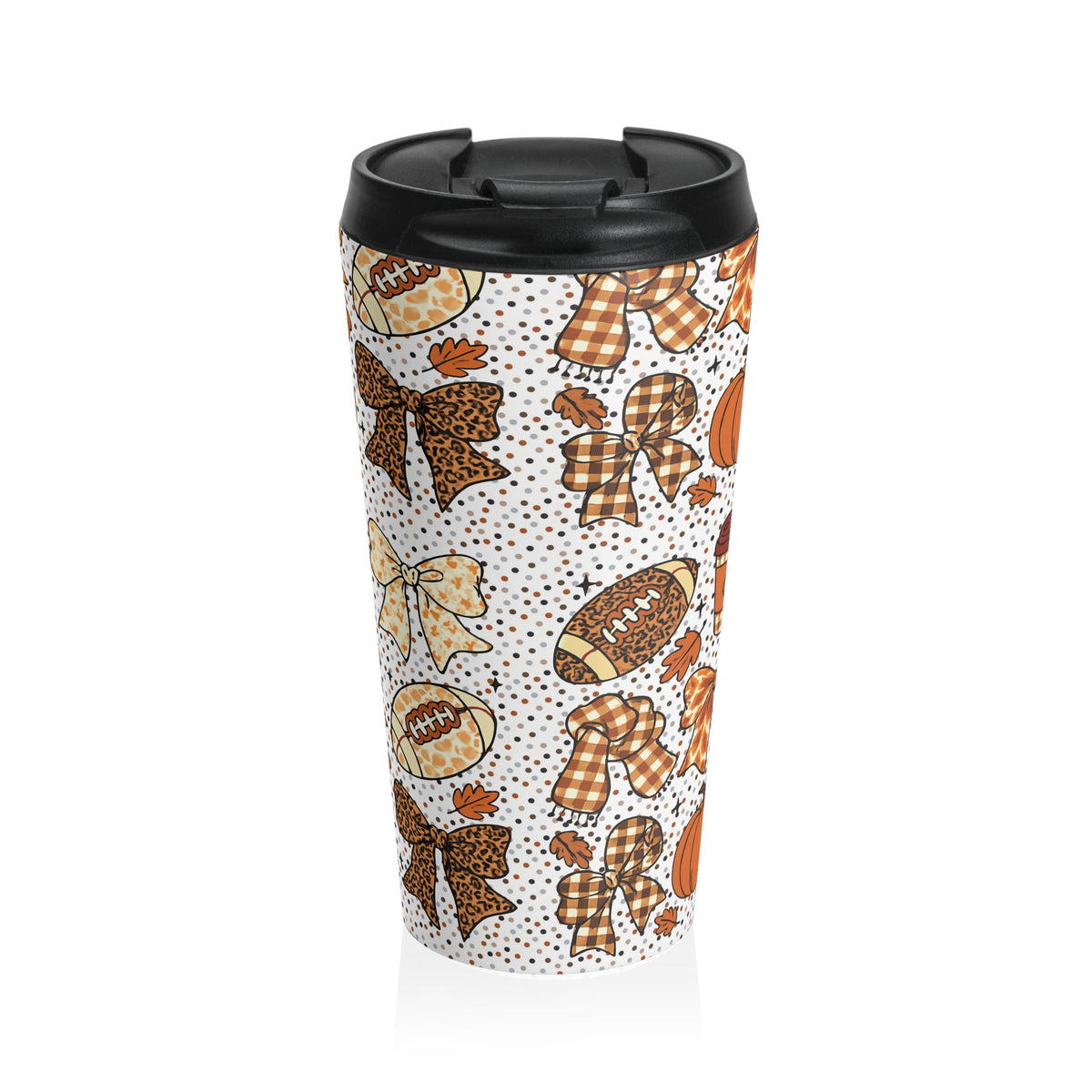 Fall Football Pumpkin Lattes Travel Mug, Stainless Steel Tumbler for Coquette Bow Fans, Autumn Wrap Around Cup, Gift Idea for Coffee Lovers,