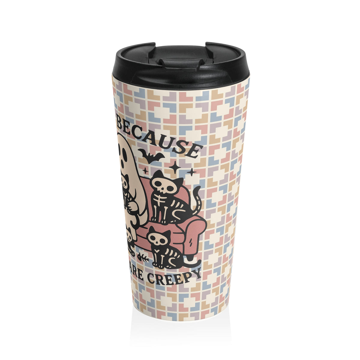 Funny Halloween  Cat Lovers Travel Mug, Stainless Steel Travel Coffee Cup, Gifts for Cat Owners, Halloween Mug, Pet Lover Drinkware