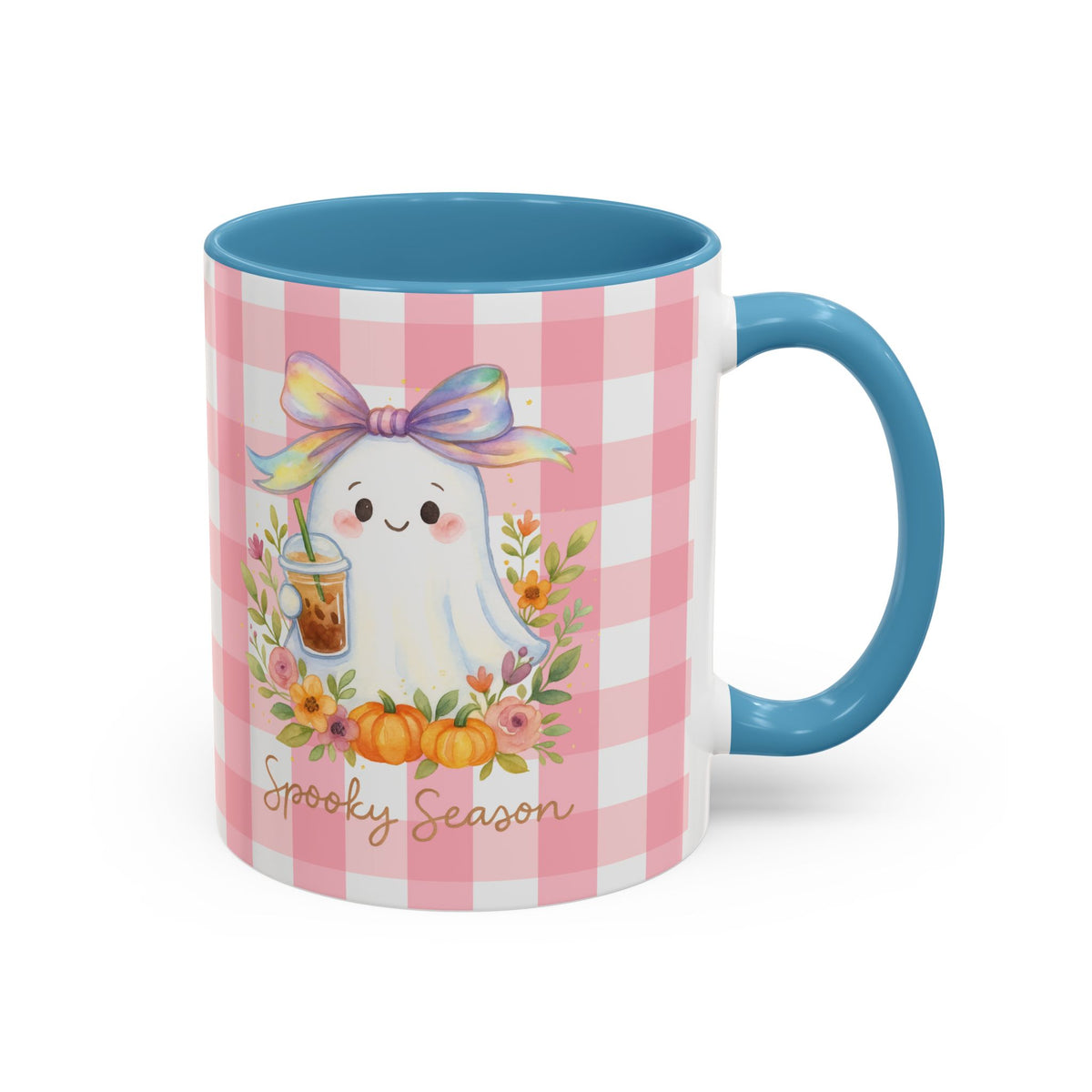 Adorable Ghost Coquette Bow "Spooky Season" Coffee Mug, Cute Fall Mug, Halloween Gift, Pumpkin Decor Mug, Seasonal, Iced Coffee Lover