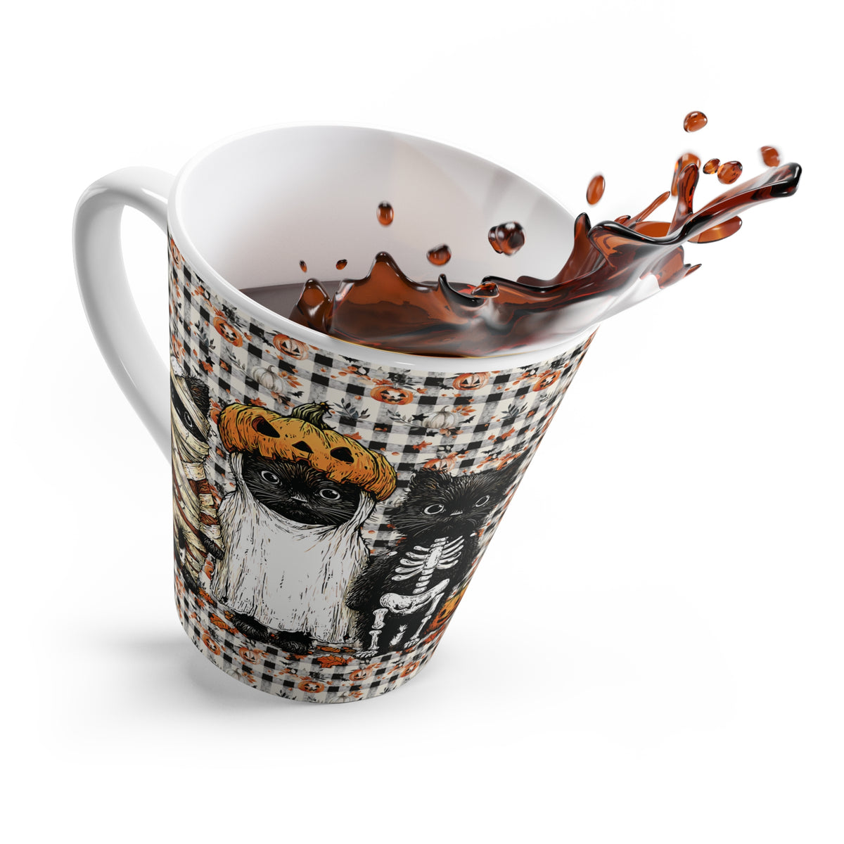 Halloween Cat Latte Mug, Darling Black Kitty in Costume, Black Cat Coffee Cup, Fall Pumpkin Mug, Halloween Decor