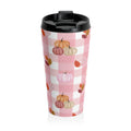 Pink Autumn Pumpkin Travel Mug, Fall Coffee Cup, Thanksgiving Gift, Seasonal Travel Mug, Cozy Home Decor, Pink Checkered Mug with Pumpkins