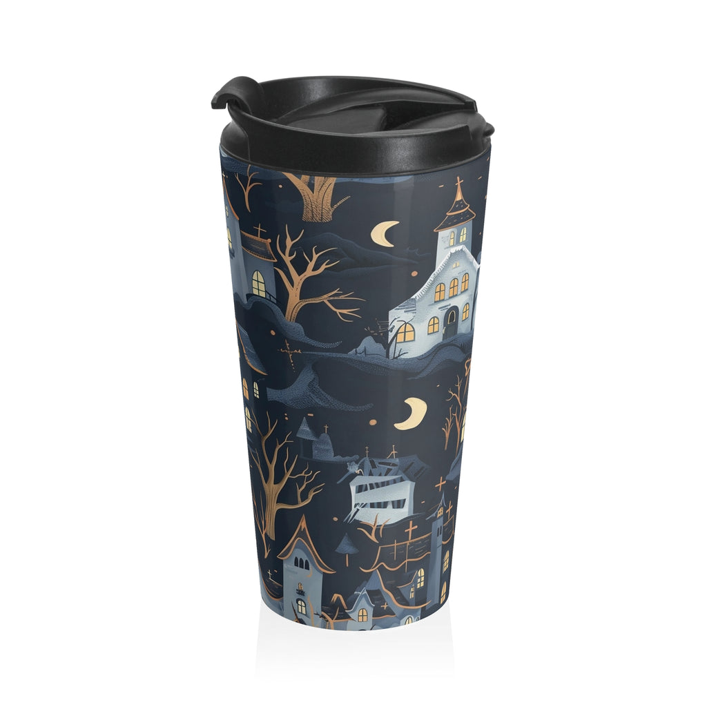 Whimsical Haunted Houses Travel Mug | Halloween Coffee Cup | Spooky Gifts | Perfect for Travel, Home, Office, Gifts