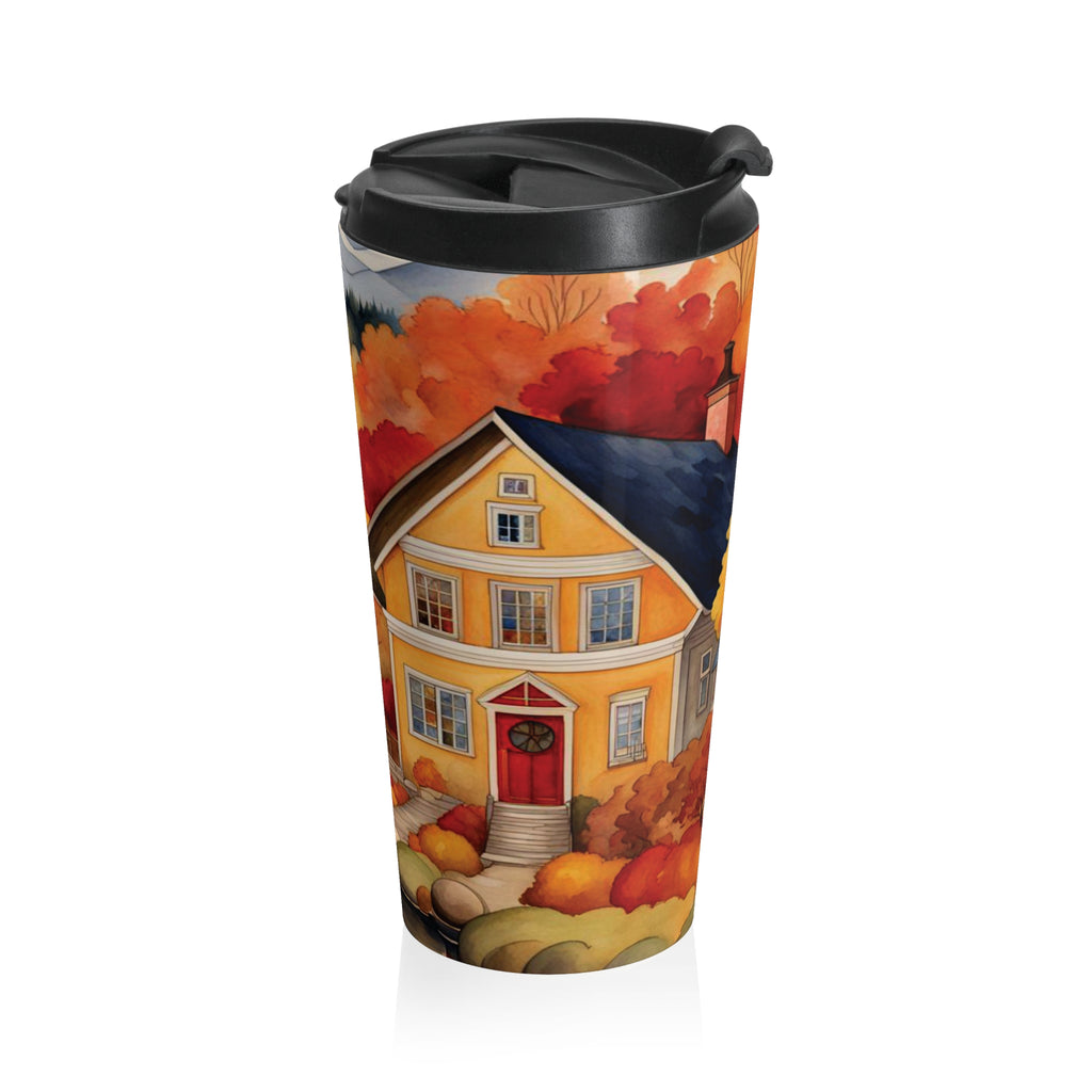 Sweet Autumn Scenery Travel Mug, Rustic Coffee Cup, Fall-Themed Tumbler