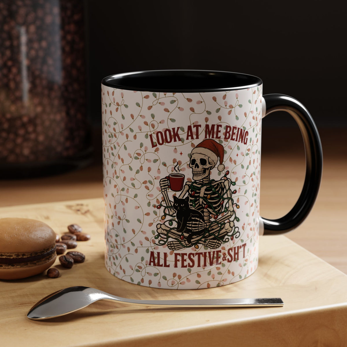 Funny Festive Christmas Lights Skeleton Coffee Mug - 11 oz