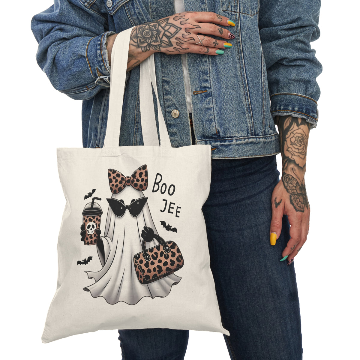 Cute Two-Sided Trick or Treat  Halloween Tote Bag, Boo-Jee Ghost Design, Eco-Friendly Shopping Bag, Perfect for Trick-or-Treating