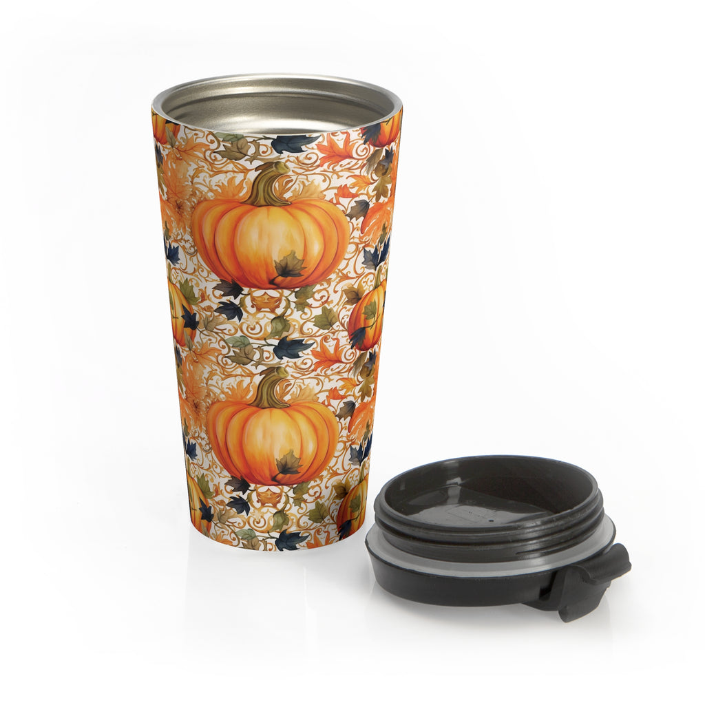 Fancy Fall Autumn Pumpkin Travel Mug, Gorgeous Fall Coffee Cup, Seasonal Drinkware, Halloween Party Gift, Harvest Decor