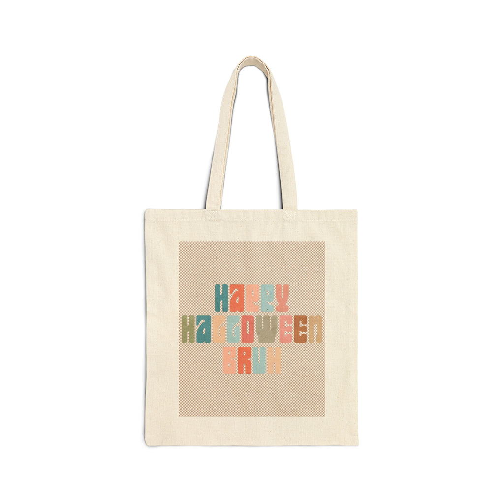 Spooky Cute Patchwork Ghost, Happy Halloween Bruh Tote Bag - Trick or Treat Bag, Eco-Friendly Cotton, Reusable Bag 15x16"