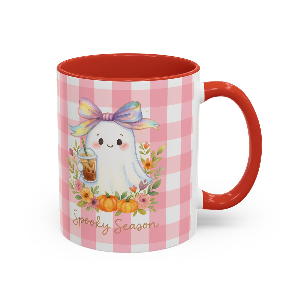 Adorable Ghost Coquette Bow "Spooky Season" Coffee Mug, Cute Fall Mug, Halloween Gift, Pumpkin Decor Mug, Seasonal, Iced Coffee Lover