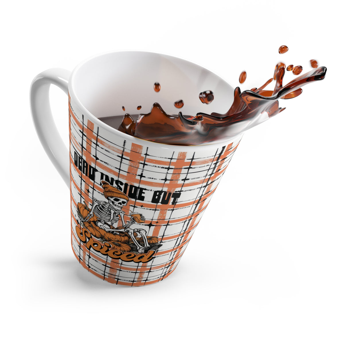 Fall Vibes Latte Mug - Dead Inside But Spiced, Funny Halloween Coffee Cup, Cozy Kitchen Decor, Fall Autumn, Pumpkin Spice Mug