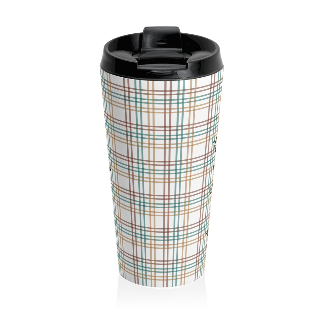 Halloween Boo-Jee Ghost Floral Plaid Autumn Vibes Stainless Steel Travel Mug, Cute Ghost Mug, Fall-Themed Coffee Cup, Pumpkin Spice