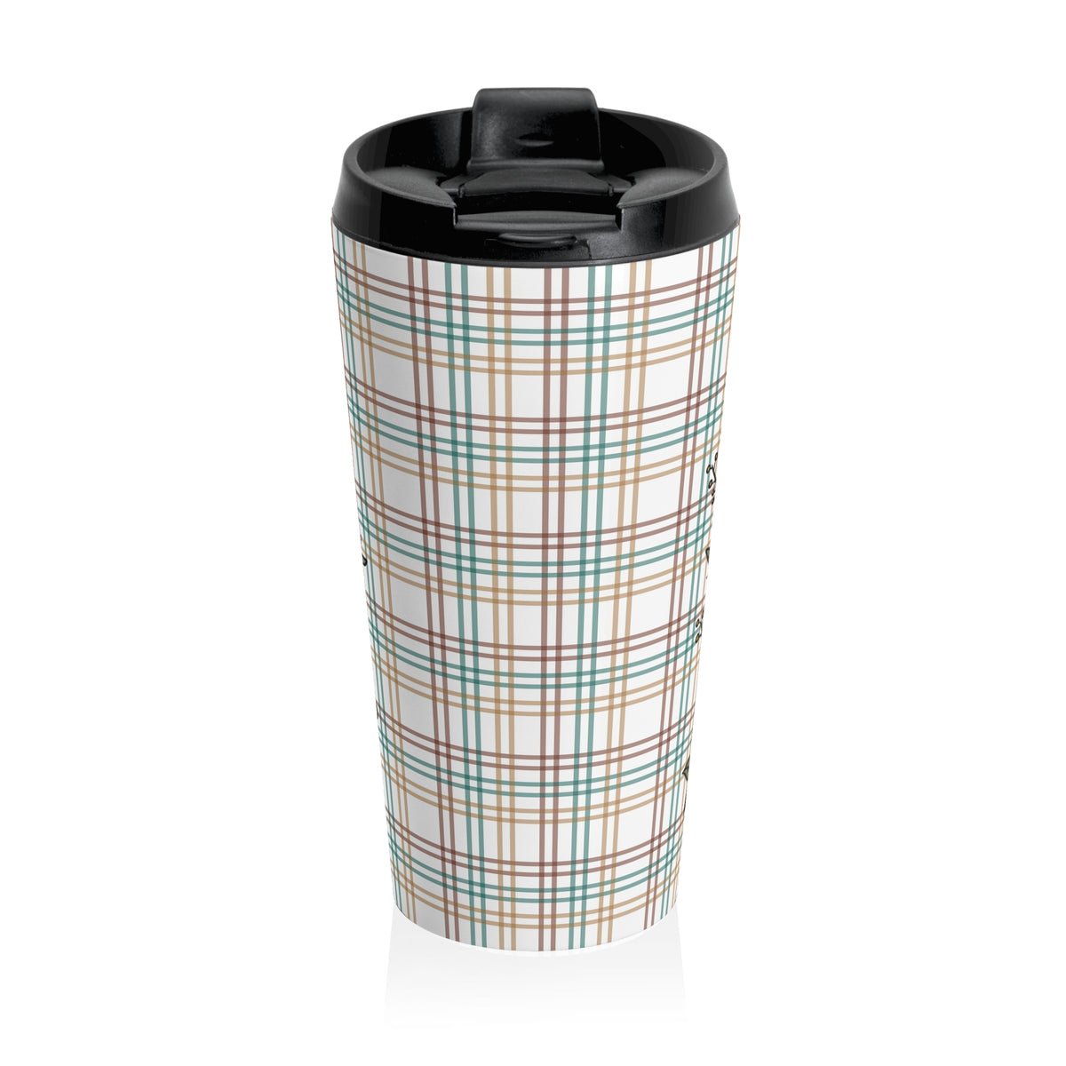 Halloween Boo-Jee Ghost Floral Plaid Autumn Vibes Stainless Steel Travel Mug, Cute Ghost Mug, Fall-Themed Coffee Cup, Pumpkin Spice